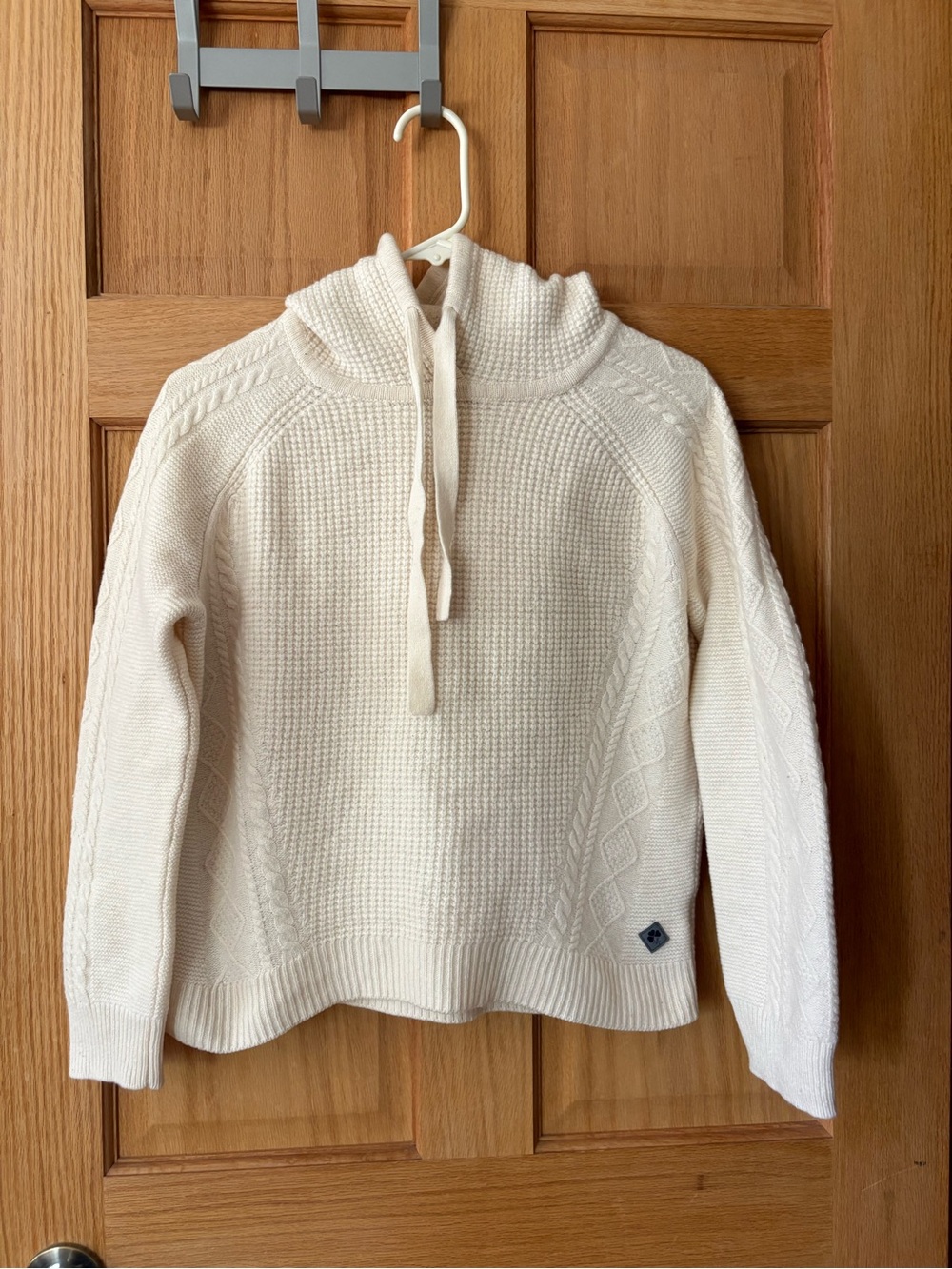 Krimson Klover cream cable-knit wool and cashmere hoodie